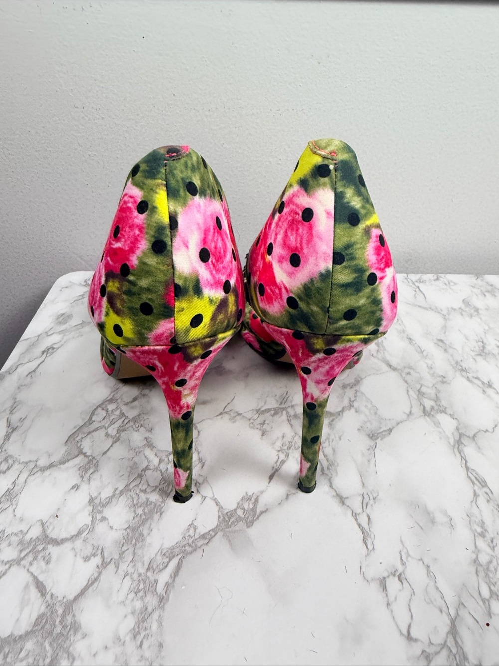 BETSEY JOHNSON Multi-color Floral Polka Dot HARLY Pointed Toe Pumps Heels Sz 10 - Picture 5 of 7
